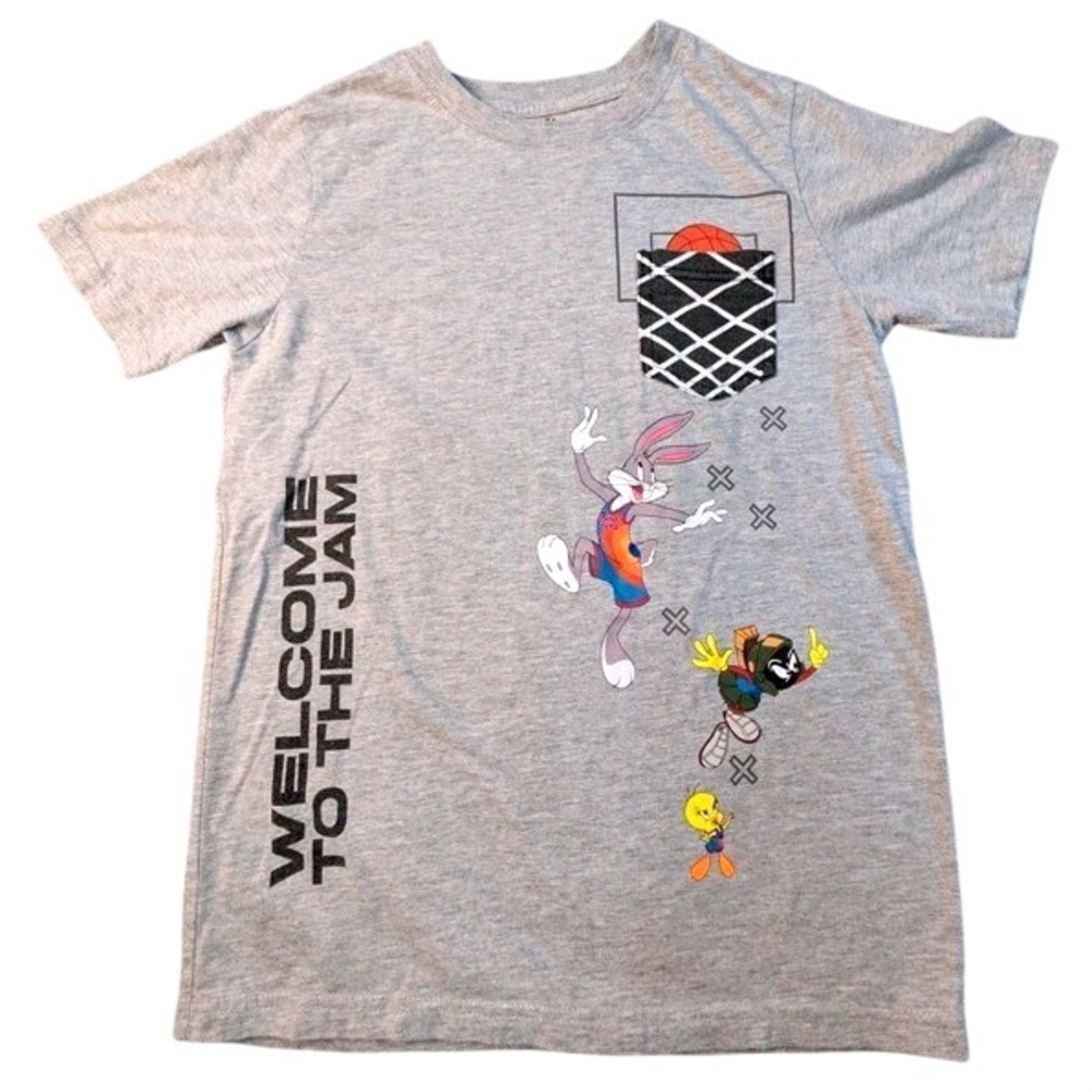 Space Jam A New Legacy Boys Large Gray Graphic T-Shirt Looney Tunes Pocket LG